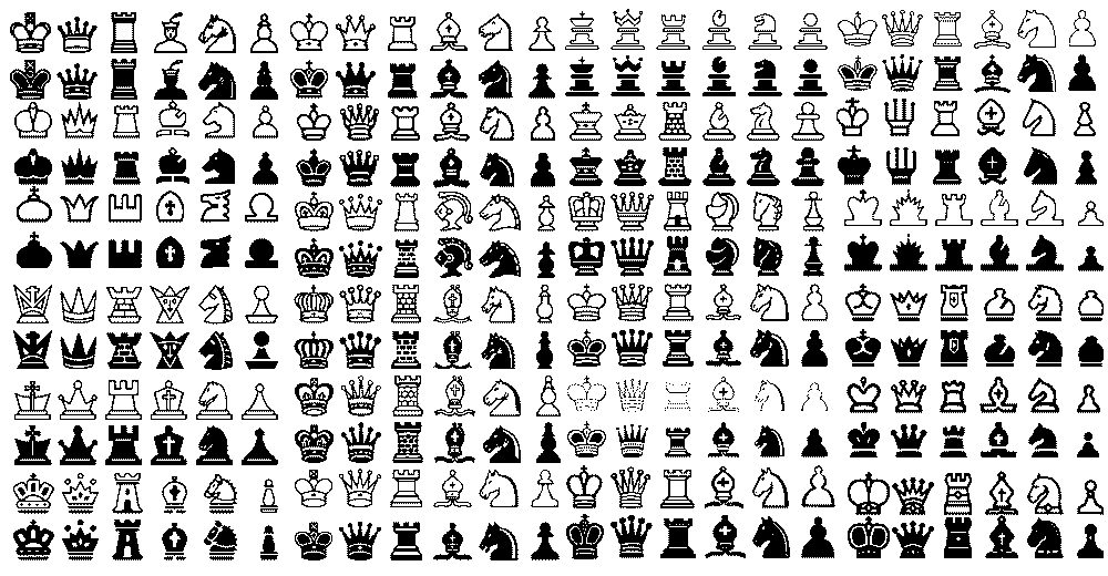 Different chess piece styles across various board diagrams